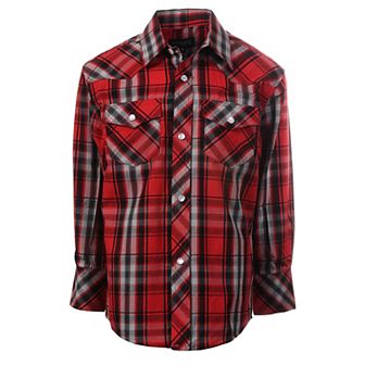 Gioberti Boy's Casual Western Plaid Long Sleeve Pearl Snaps Shirt