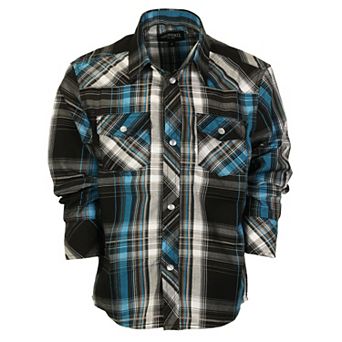 Gioberti Boy's Casual Western Plaid Long Sleeve Pearl Snaps Shirt