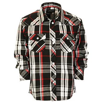 Gioberti Kid's Casual Western Plaid Long Sleeve Pearl Snaps Shirt