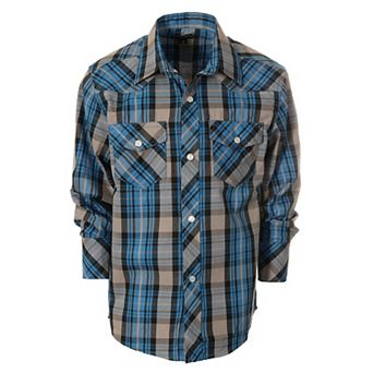 Gioberti Kid's Casual Western Plaid Long Sleeve Pearl Snaps Shirt