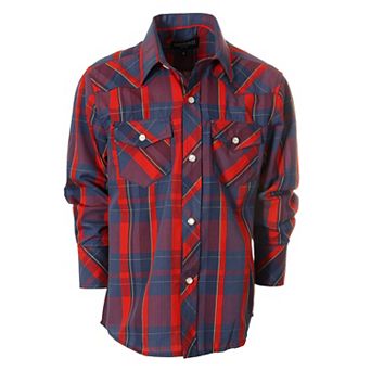Gioberti Kid's Casual Western Plaid Long Sleeve Pearl Snaps Shirt