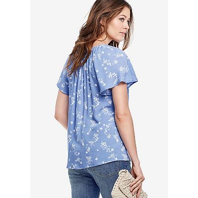 ellos Plus Size Flutter Sleeve Blouse