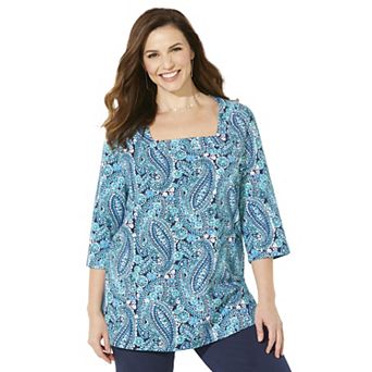 Catherines Women's Plus Size Petite Ultra-Soft Square-Neck Tee