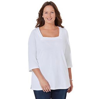Catherines Women's Plus Size Petite Ultra-Soft Square-Neck Tee