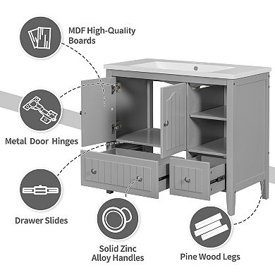 Bathroom Vanity Cabinet With Two Doors And Three Drawers - White