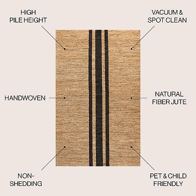 Olivier Rustic Beach House Wide Ticking Stripe Jute Area Rug