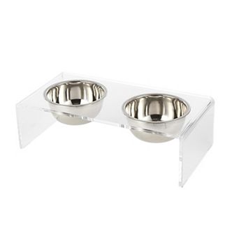 Keaton Small/medium Modern Lucite Rectangular Elevated Pet Feeder With 20oz 2-stainless Steel Bowls