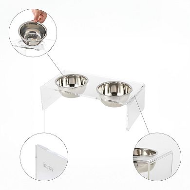 Keaton Small/medium Modern Lucite Rectangular Elevated Pet Feeder With 20oz 2-stainless Steel Bowls
