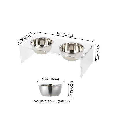 Keaton Small/medium Modern Lucite Rectangular Elevated Pet Feeder With 20oz 2-stainless Steel Bowls