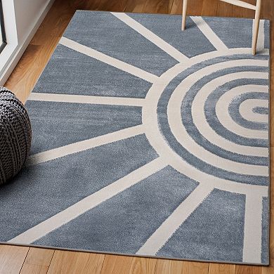 Aelius Midcentury Scandinavian Abstract Sun Two-tone High-low Area Rug