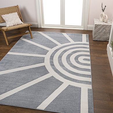 Aelius Midcentury Scandinavian Abstract Sun Two-tone High-low Area Rug