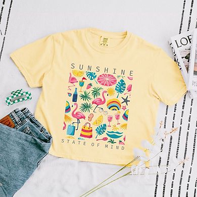 Sunshine State Of Mind Flamingos Relaxed Fit Cropped Tee