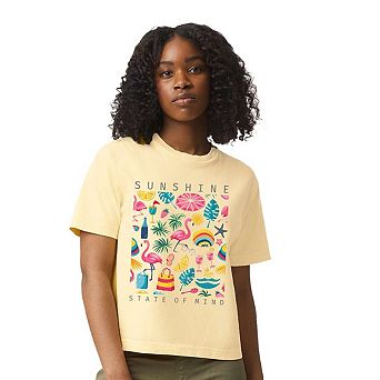 Sunshine State Of Mind Flamingos Relaxed Fit Cropped Tee