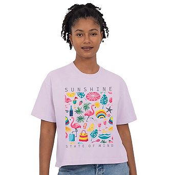 Sunshine State Of Mind Flamingos Relaxed Fit Cropped Tee
