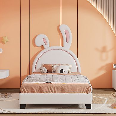Merax Upholstered Leather Platform Bed With Rabbit Ornament