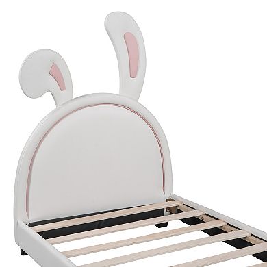 Merax Upholstered Leather Platform Bed With Rabbit Ornament