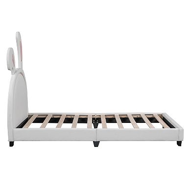 Merax Upholstered Leather Platform Bed With Rabbit Ornament