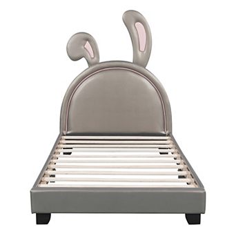Merax Upholstered Leather Platform Bed With Rabbit Ornament