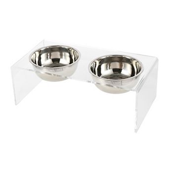 Keaton Medium/large Modern Lucite Rectangular Elevated Pet Feeder With 54oz 2-stainless Steel Bowls