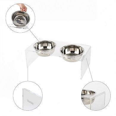 Keaton Medium/large Modern Lucite Rectangular Elevated Pet Feeder With 54oz 2-stainless Steel Bowls