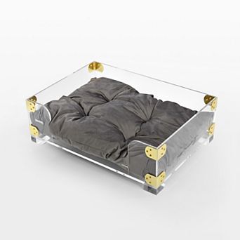 Haines Small/medium Modern Lucite Velvet Pet Bed With Washable Cushion