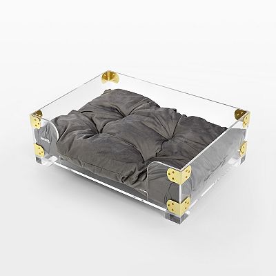 Haines Small/medium Modern Lucite Velvet Pet Bed With Washable Cushion