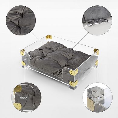 Haines Small/medium Modern Lucite Velvet Pet Bed With Washable Cushion