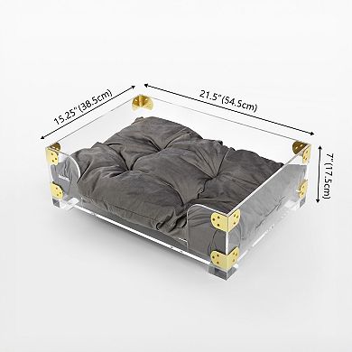 Haines Small/medium Modern Lucite Velvet Pet Bed With Washable Cushion