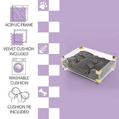 Haines Small/medium Modern Lucite Velvet Pet Bed With Washable Cushion