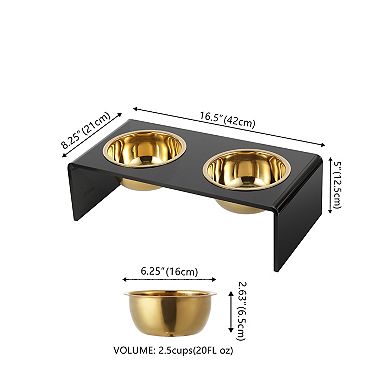 Keaton Small/medium Modern Lucite Rectangular Elevated Pet Feeder With 20oz 2-stainless Steel Bowls