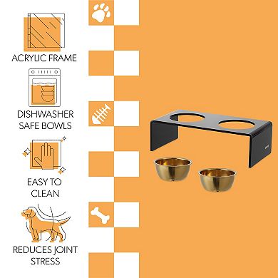 Keaton Small/medium Modern Lucite Rectangular Elevated Pet Feeder With 20oz 2-stainless Steel Bowls