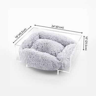 Carole Small/medium Modern Lucite Calming Fluffy Pet Bed With Washable Cushion