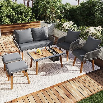 Merax 6-Piece Rope Patio Furniture Set, Patio Conversation Set