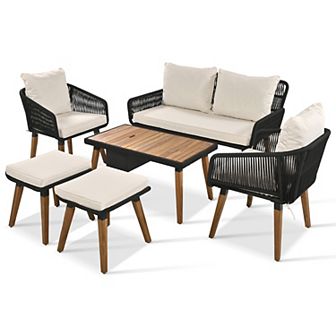 Merax 6 pc Rope Patio Furniture Set, Patio Conversation Set