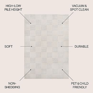 Thea Modern Geometric Checkerboard High-low Area Rug