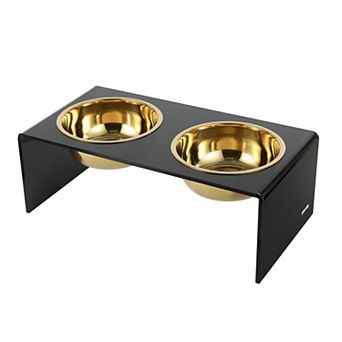 Keaton Medium/large Modern Lucite Rectangular Elevated Pet Feeder With 54oz 2-stainless Steel Bowls
