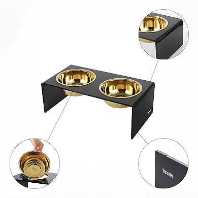 Keaton Medium/large Modern Lucite Rectangular Elevated Pet Feeder With 54oz 2-stainless Steel Bowls