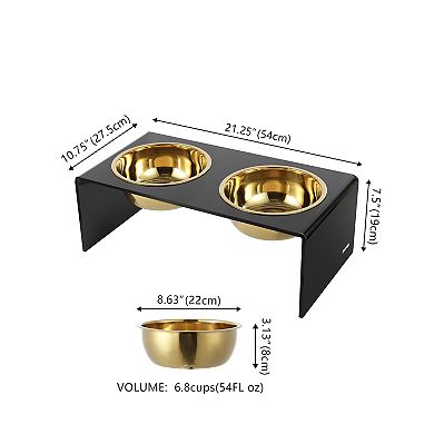 Keaton Medium/large Modern Lucite Rectangular Elevated Pet Feeder With 54oz 2-stainless Steel Bowls