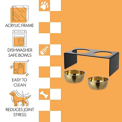 Keaton Medium/large Modern Lucite Rectangular Elevated Pet Feeder With 54oz 2-stainless Steel Bowls