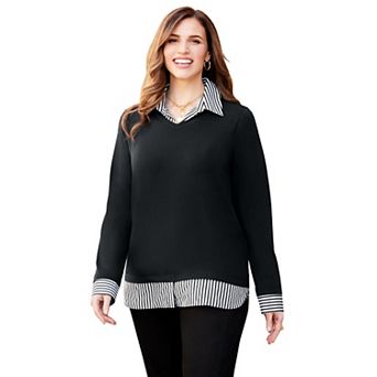 Catherines Women's Plus Size Tunic Collar Duet