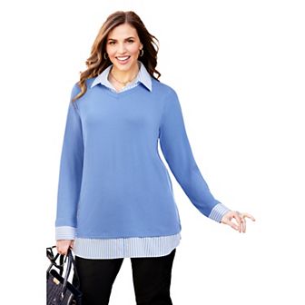 Catherines Women's Plus Size Tunic Collar Duet