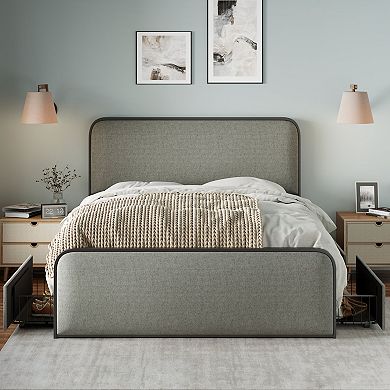 Merax Modern Metal Bed Frame With 4 Storage Drawers
