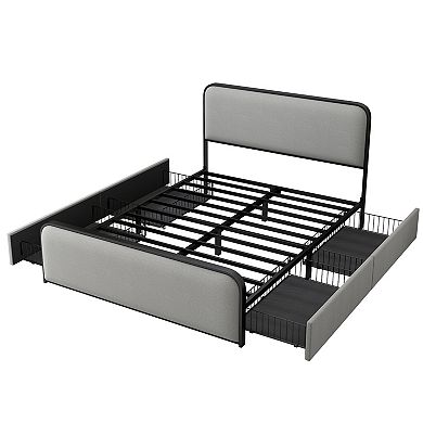 Merax Modern Metal Bed Frame With 4 Storage Drawers