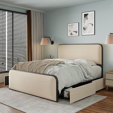 Merax Modern Metal Bed Frame With 4 Storage Drawers