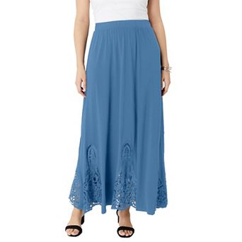 Roaman's Women's Plus Size Ultrasmooth Fabric Lace Maxi Skirt