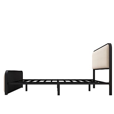 Merax Modern Metal Bed Frame With Curved Upholstered Headboard