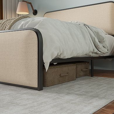Merax Modern Metal Bed Frame With Curved Upholstered Headboard