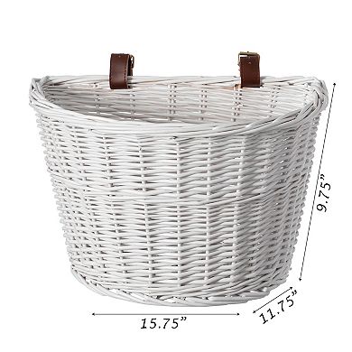 White Wicker Front Cargo Bike Basket - Perfect For Riders Of All Ages And Genders