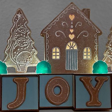 JOY Blocks with Gingerbread House and Trees, LED Lights, 15 Inches Long
