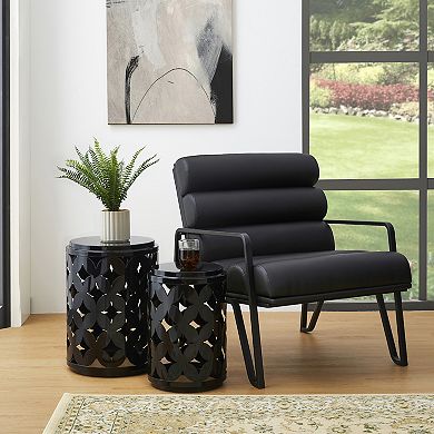 Glitzhome Set Of 2 Modern Industrial Round Side Tables